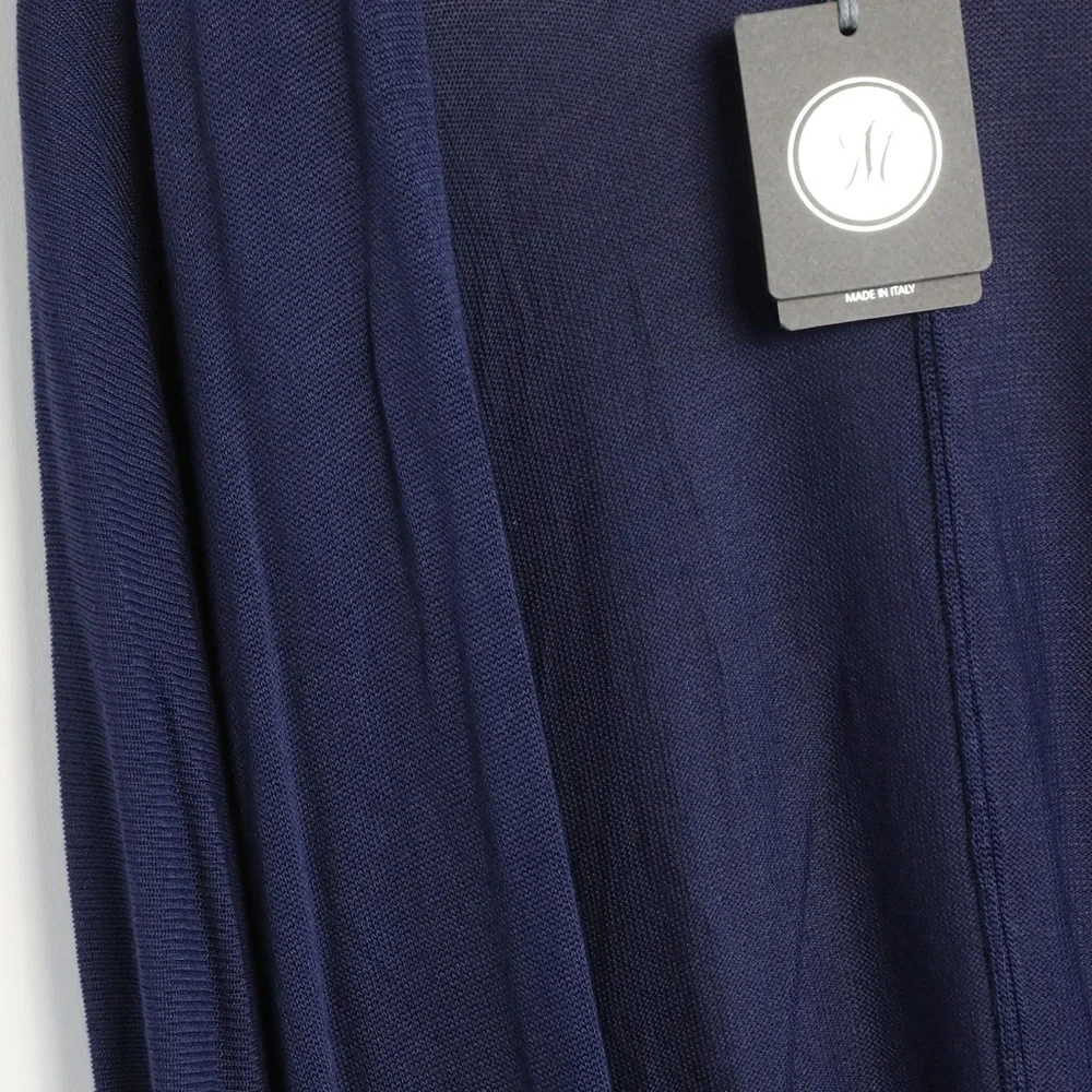 NWT Made in Italy cardigan navy new open front knit classic dark stretch L OS - Picture 4 of 9